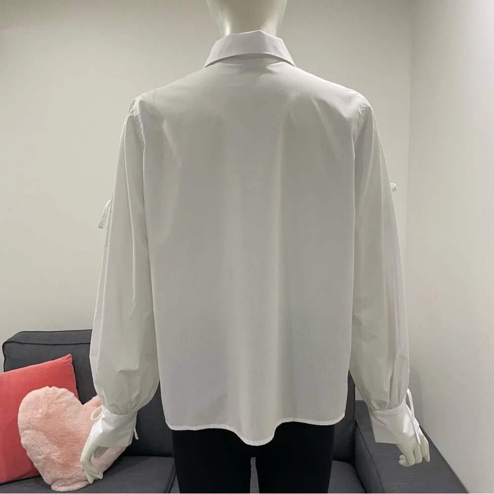 NWT KAFFE KAsara White Shirt with Tie-Up Sleeves & Pretty Pearl Button Size M - Picture 9 of 15